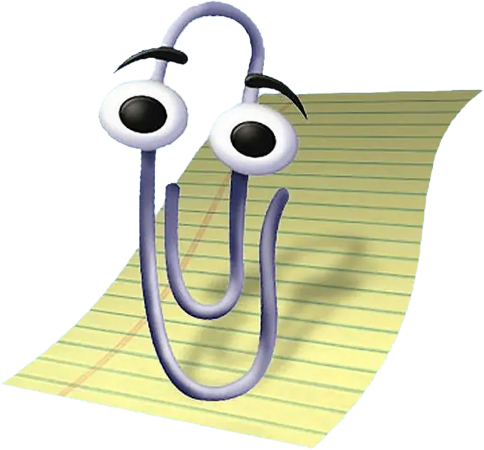 Clippy, l’assistente di Microsoft Office, su un foglio a righe