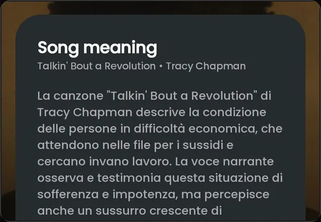 StivySimpMusic: finestra Song meaning con l’interpretazione in italiano di una canzone